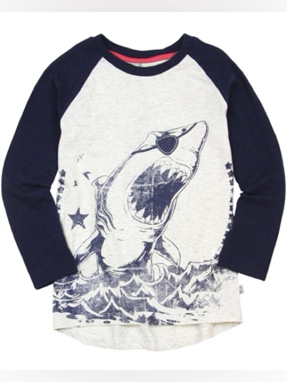 Size 12 Boys deux par deux Navy & Heather Gray Shark Raglan Tee